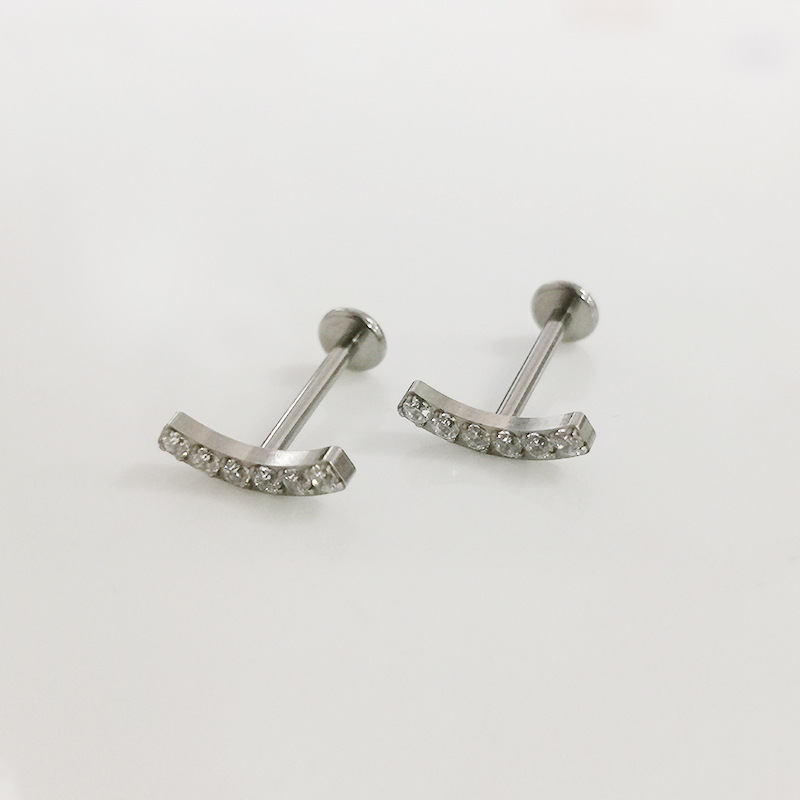 F136 Lip Nail Curved Earring Zircon Set G23 Titanium Alloy Piercing Jewelry - Image 3