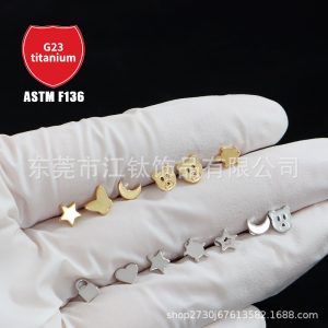 F136 Titanium Heart Stud Earring & Labret – G23 Titanium Alloy Body Piercing Jewelry for Men Women