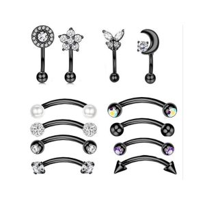 Amazon New Combination Stainless Steel Eyebrow Nail Ear Bone Earring Piercing Jewelry Personality Lip Nail Invisible Eyebrow Nail Black