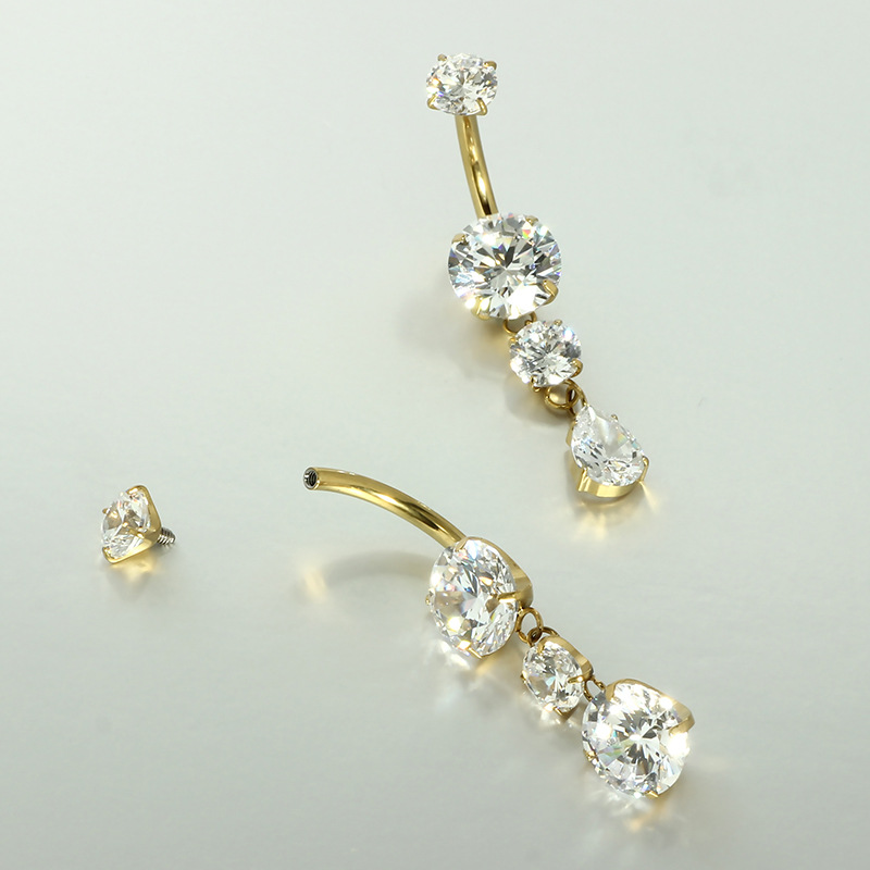 G23 Titanium 14G Navel Ring Inlaid Zircon French Elegant Double Zircon Belly Button Ring Simple Luxury Design - Image 4