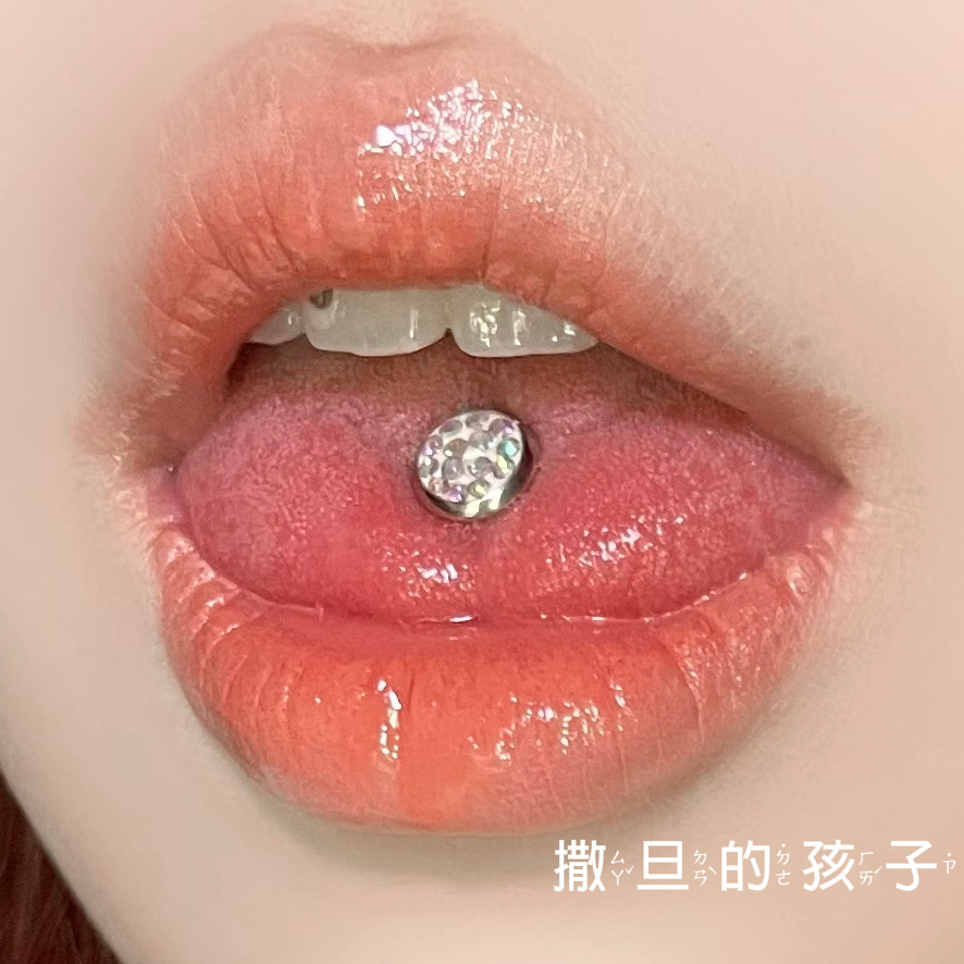 Left Bank Paris Pink 16G Tongue Barbell External Thread Full Diamond Sequin Tongue Ring Niche Spice Piercing Jewelry - Image 4