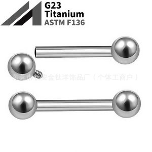 F136 Titanium Internally Threaded Round Ball Tongue Nail Ear Bone Nail Ear Bridge Breast Nail Straight Rod G23 Titanium Alloy Piercing Jewelry