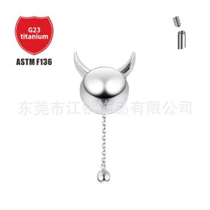 G23 Titanium Deviruchi Horn Pendant Ear Bone Nail Cartilage Earring - ASTM F136