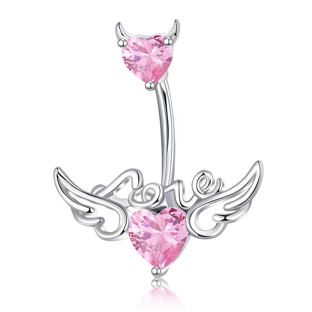 Hot Girl Belly Button Ring Heart Angel Wings Dangle with Teeth - Copper Body Piercing Jewelry - Image 3
