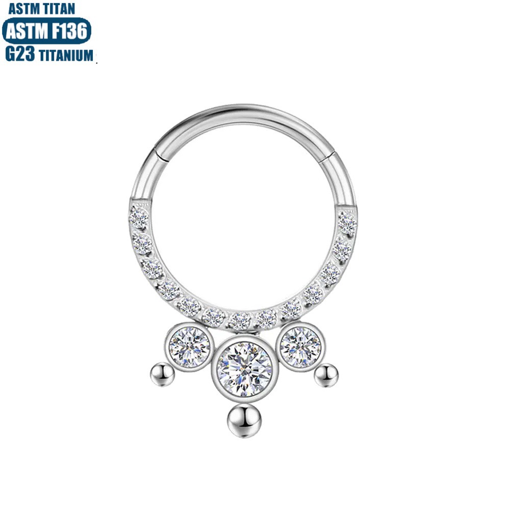 G23 Titanium Nose Ring Zircon Cluster Beads Seamless Open Ring Earrings Nose Piercing Septum Ring - Image 2