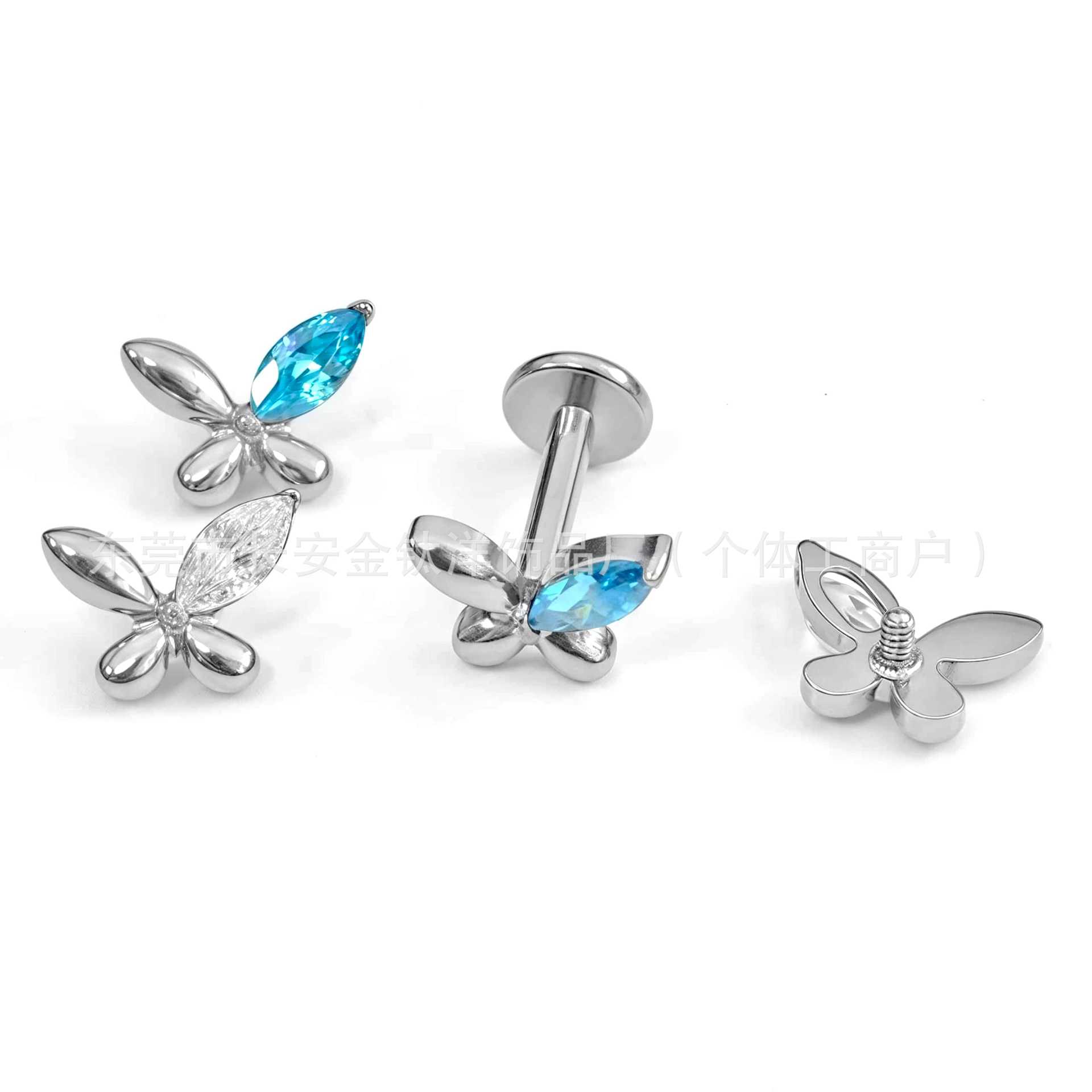 F136 Titanium Butterfly Micro-Paved Zircon Lip Nose Ear Bone Nail G23 Alloy Body Piercing Jewelry - Image 4