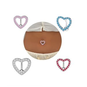 Heart-Shaped Stainless Steel Belly Button Ring with Zircon, Fashionable Women's Navel Piercing Jewelry