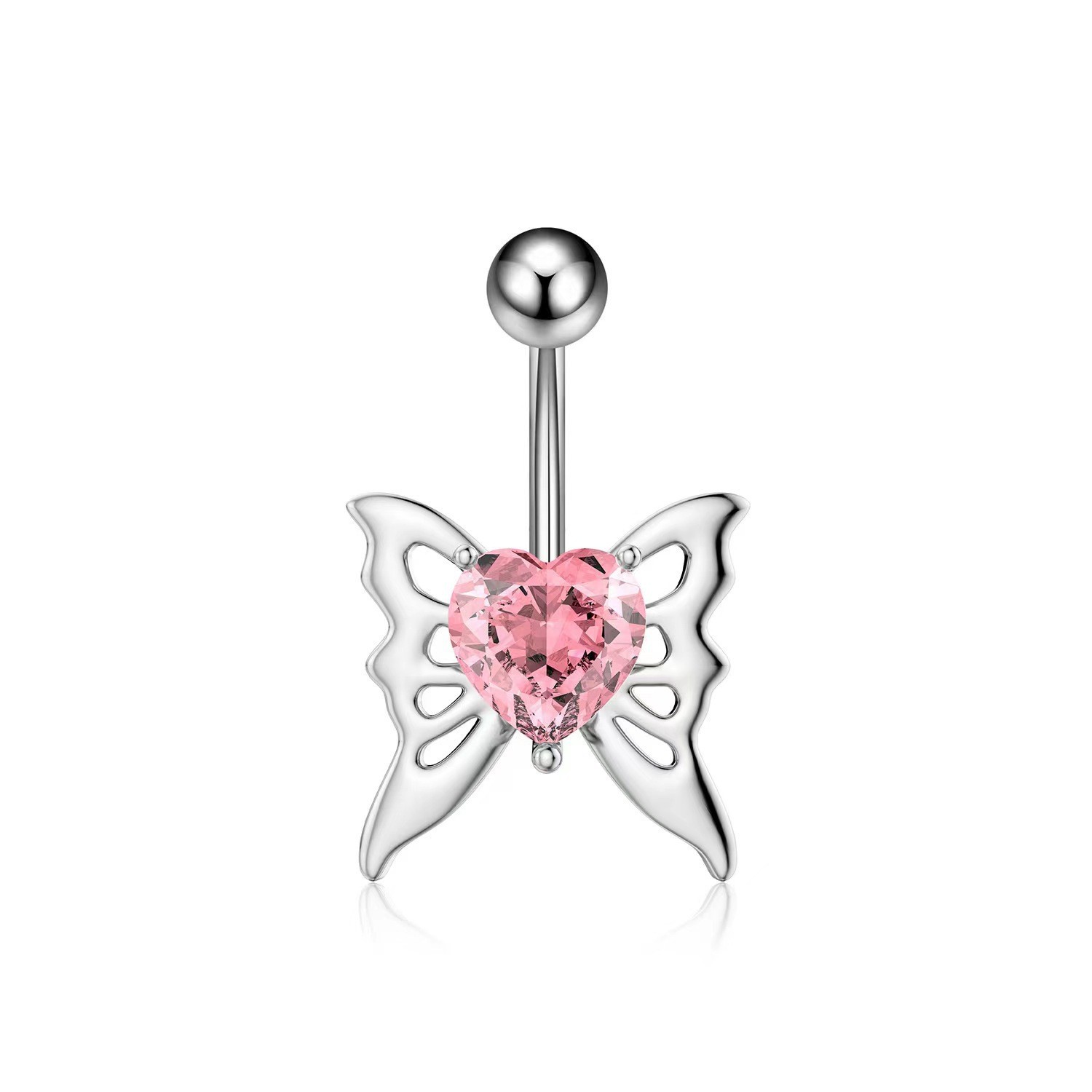 Butterfly Belly Button Ring Peach Heart Zircon Belly Piercing Jewelry Copper Gold PVD - Image 3