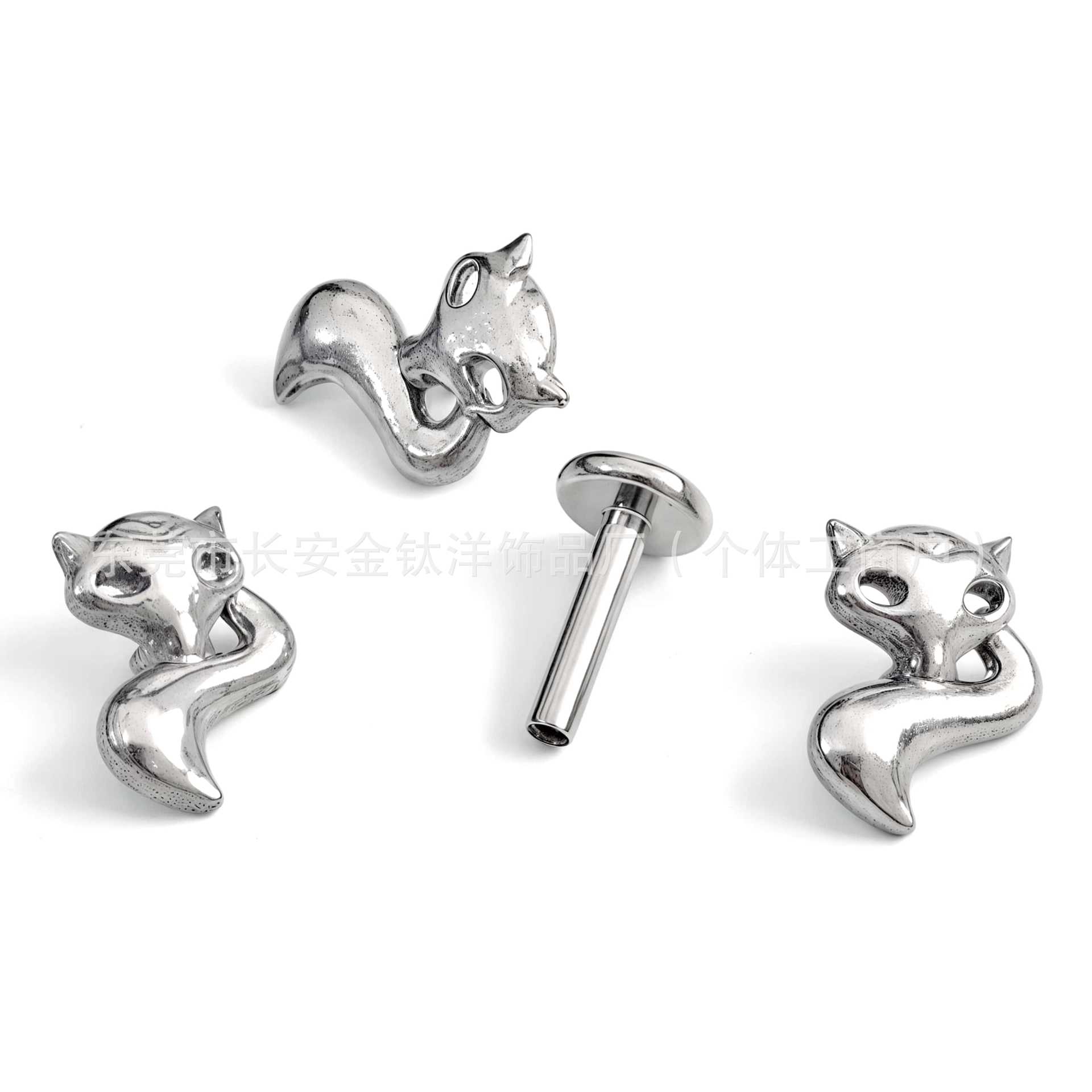 F136 Titanium Cut Out Fox Earrings Nose Studs Ear Bone Studs Cochlear Studs G23 Titanium Alloy Body Piercing Jewelry - Image 3
