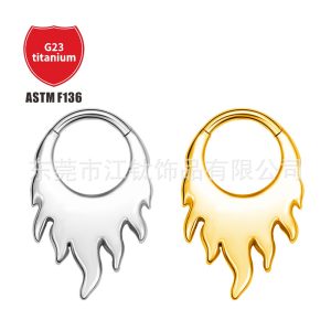 Gold Flame Nose Ring 1.2x10mm G23 Titanium Alloy Closed Ring Body Piercing Jewelry