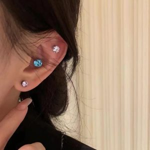 2025 New Flash Titanium Alloy CZ Diamond Huazi Ear Bone Nails Cartilage Earrings for Women Surgical Steel