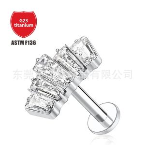 ASTM F136 Titanium Earring Marquise Cut Zircon Cartilage Stud Ear Bone Piercing Jewelry Square Shape 1.2x8mm