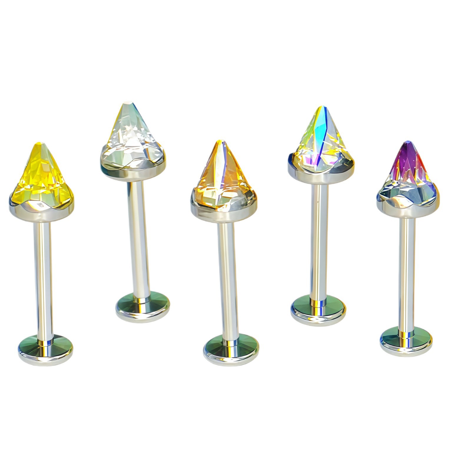 G23 Titanium F136 Ultra-Shiny Claw-Set Zircon Pointed Cone Earrings Internal Thread Lip Studs Cartilage Studs - Image 3