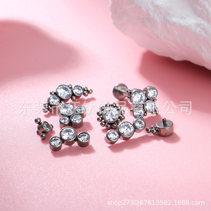 G23 Titanium Alloy Ear Cartilage Stud with Round Zircon, ASTM F136 - Body Piercing Earring - Image 3