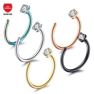F136 Titanium Claw Zircon Nose Ring C-Shaped Nose Stud G23 Titanium Alloy Body Piercing Jewelry