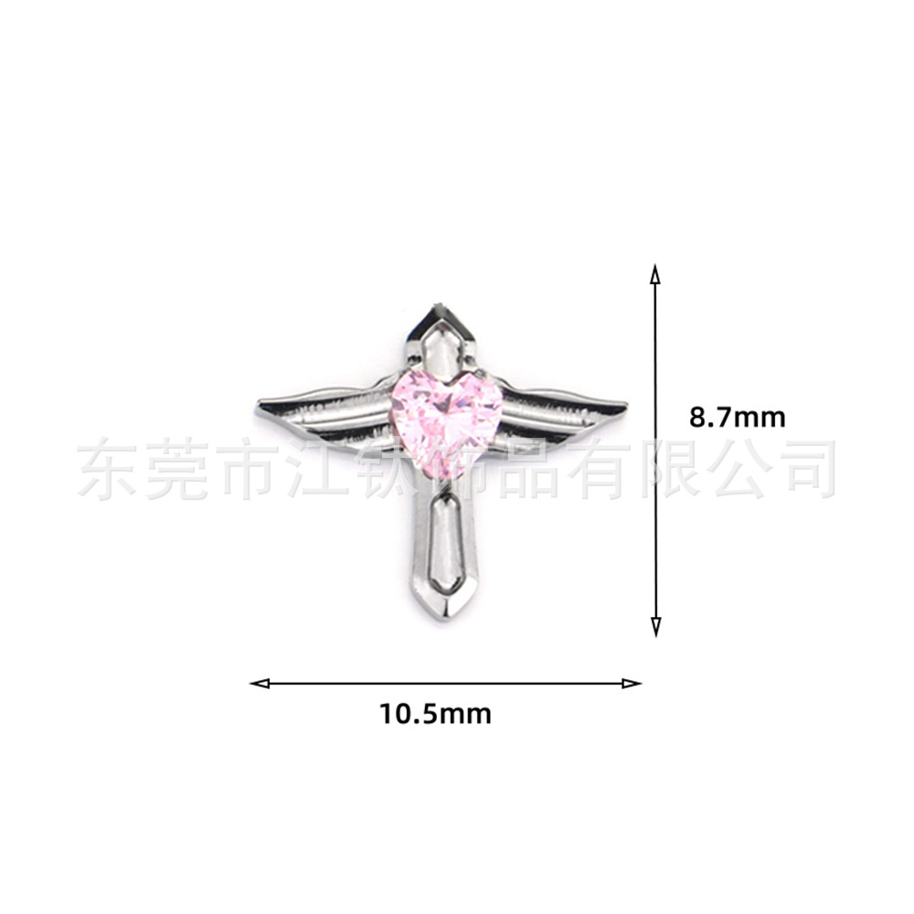 Titanium Ear Nail Heart Shaped Zircon Angel Wings G23 Titanium Alloy Body Piercing Jewelry Earrings - Image 3