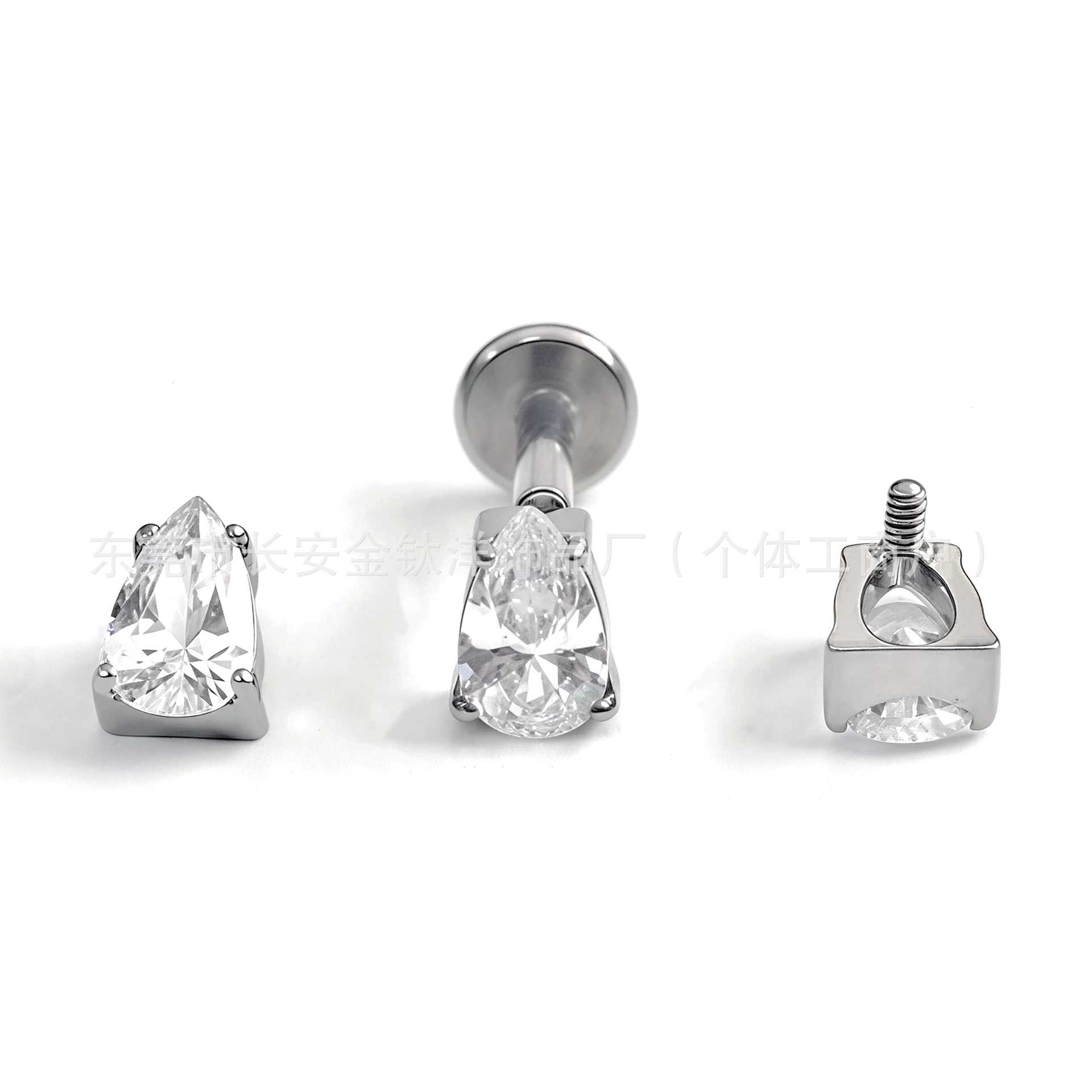 F136 Titanium Inner Tooth Water Drop 5A Zircon Stud Earring Lip Nose Nail Ear Bone G23 Alloy Body Piercing Jewelry - Image 3