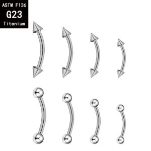 G23 Titanium Internally Threaded Double-Ended Ball Curved Barbell - C-Shaped Rod for Eyebrow & Tongue Piercing - F136 Titanium Alloy Body Jewelry