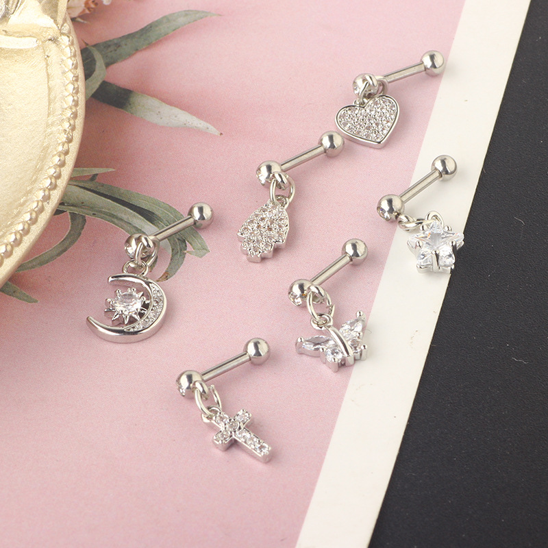 European American Trendy Titanium Steel Star Heart Zircon Ear Bone Nails for Women Wholesale Ebay - Image 4