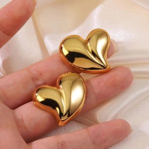 18K Gold Heart Earrings for Women - Stainless Steel Pierced Earrings Trendy Niche Design