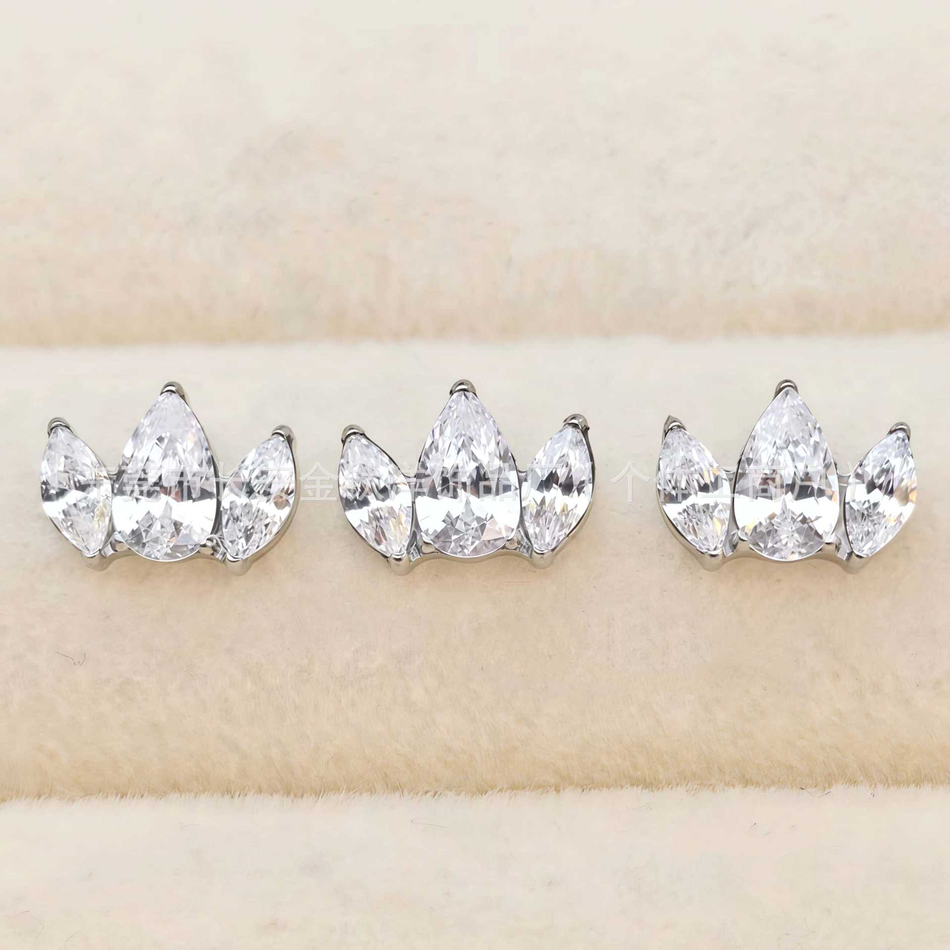 F136 Titanium Full Diamond Water Drop Marquise Zirconia Ear Studs Lip Studs Ear Bone Studs G23 Titanium Alloy Body Piercing Jewelry - Image 4