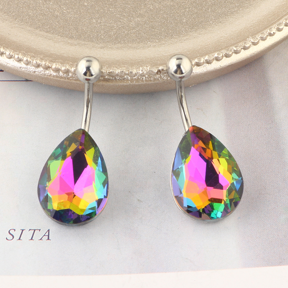 European American Sexy Water Drop Large Zircon Navel Ring Diamond Inlaid Zircon Belly Button Ring Cross-Border Piercing Jewelry Wholesale - Image 3