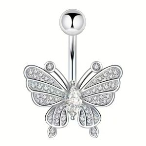 Gold Butterfly Belly Ring Stainless Steel Micro-Inlaid Zircon Belly Button Piercing Jewelry