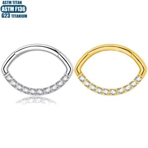 Fashion OL Zircon Nose Ring Hinge Earring Seamless Ring 1.2x10mm Titanium Alloy Septum Nasal Jewelry