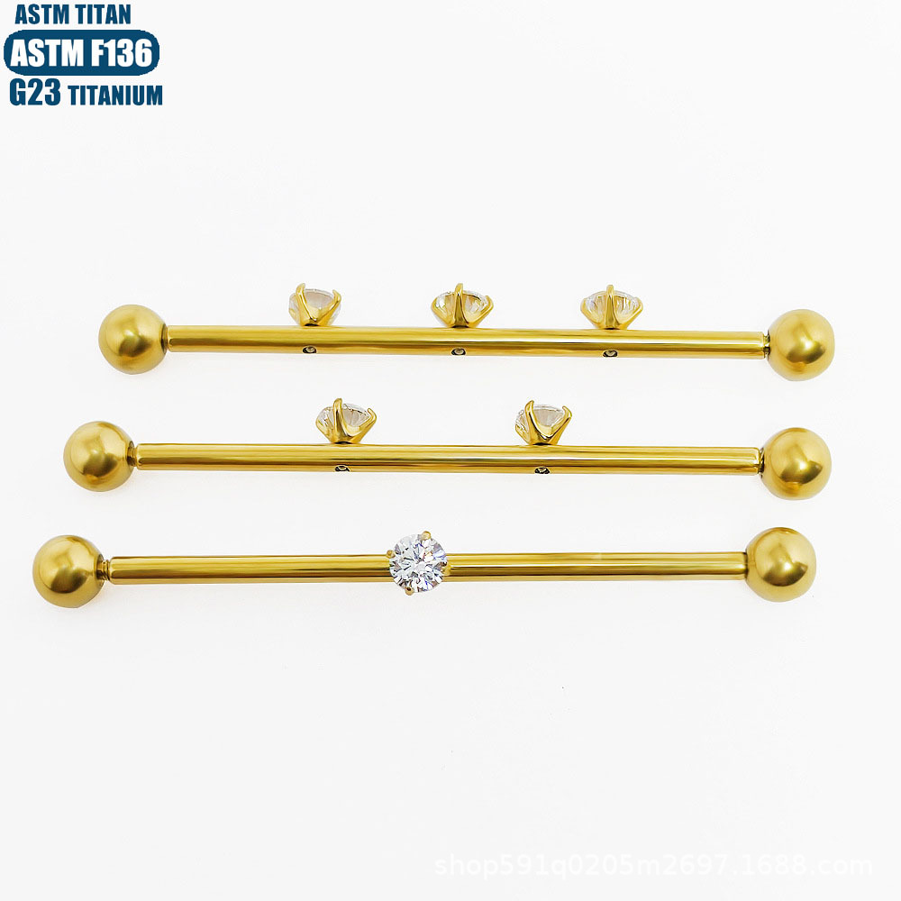 F136 Titanium Alloy Implant Grade Inner Spiral Tragus Ear Piercing Double-Ended Straight Rod with Zircon Ear Bridge Nail - Image 3