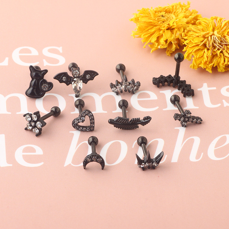 Simple Star Stainless Steel Piercing Earrings with Zircon Ear Nails - Rose Gold Moon Design - Image 4