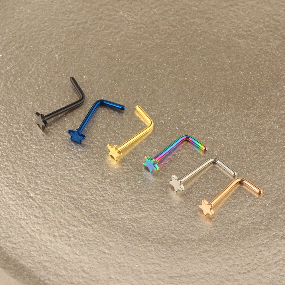 Stainless Steel L-Shaped Nose Nail Five-Pointed Star Curved Rod Nose Ring Piercing Jewelry Nose Stud - Image 3