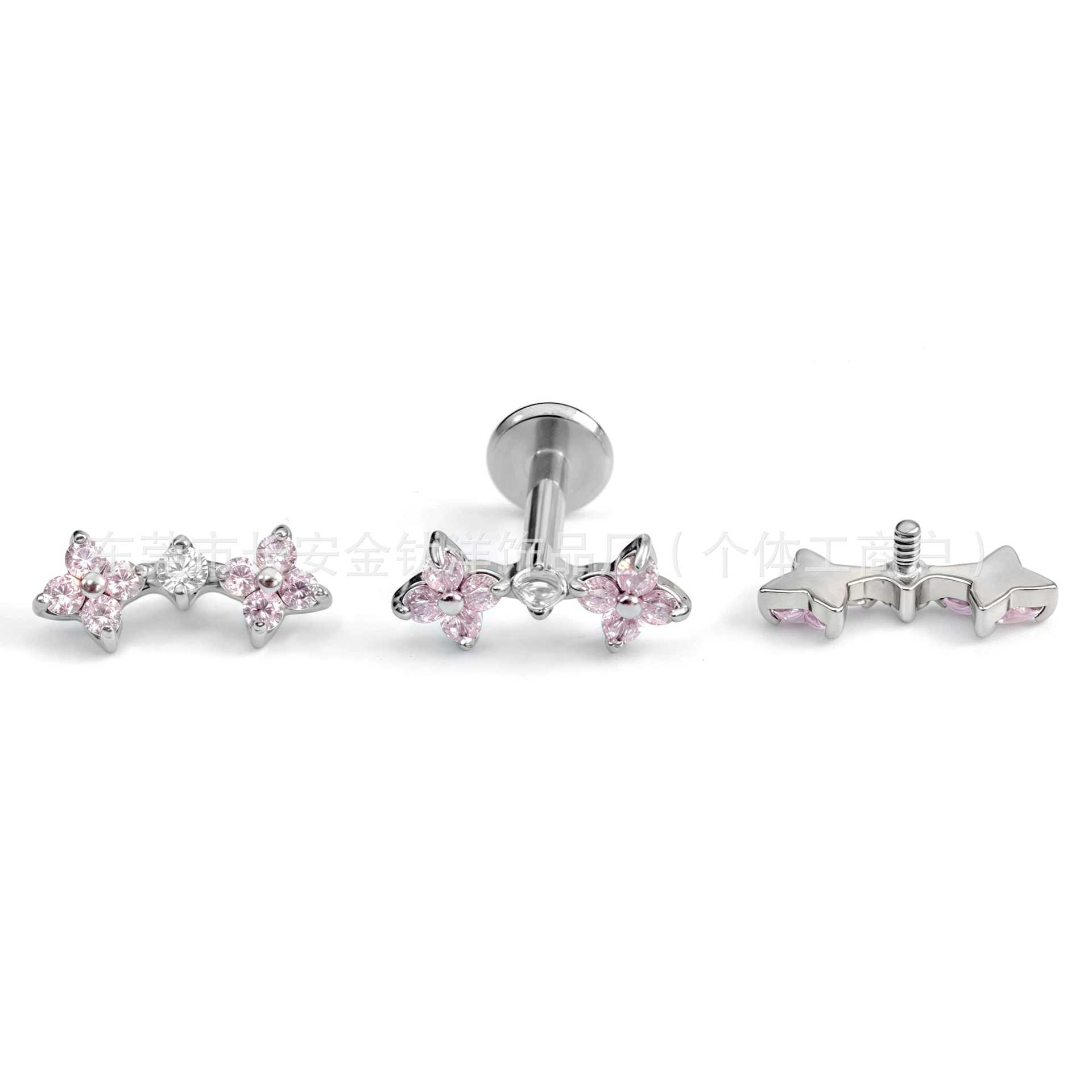 F136 Titanium Four-Leaf Clover Zircon Lip Nail Earrings Ear Bone Nail G23 Titanium Alloy Body Piercing Jewelry - Image 2