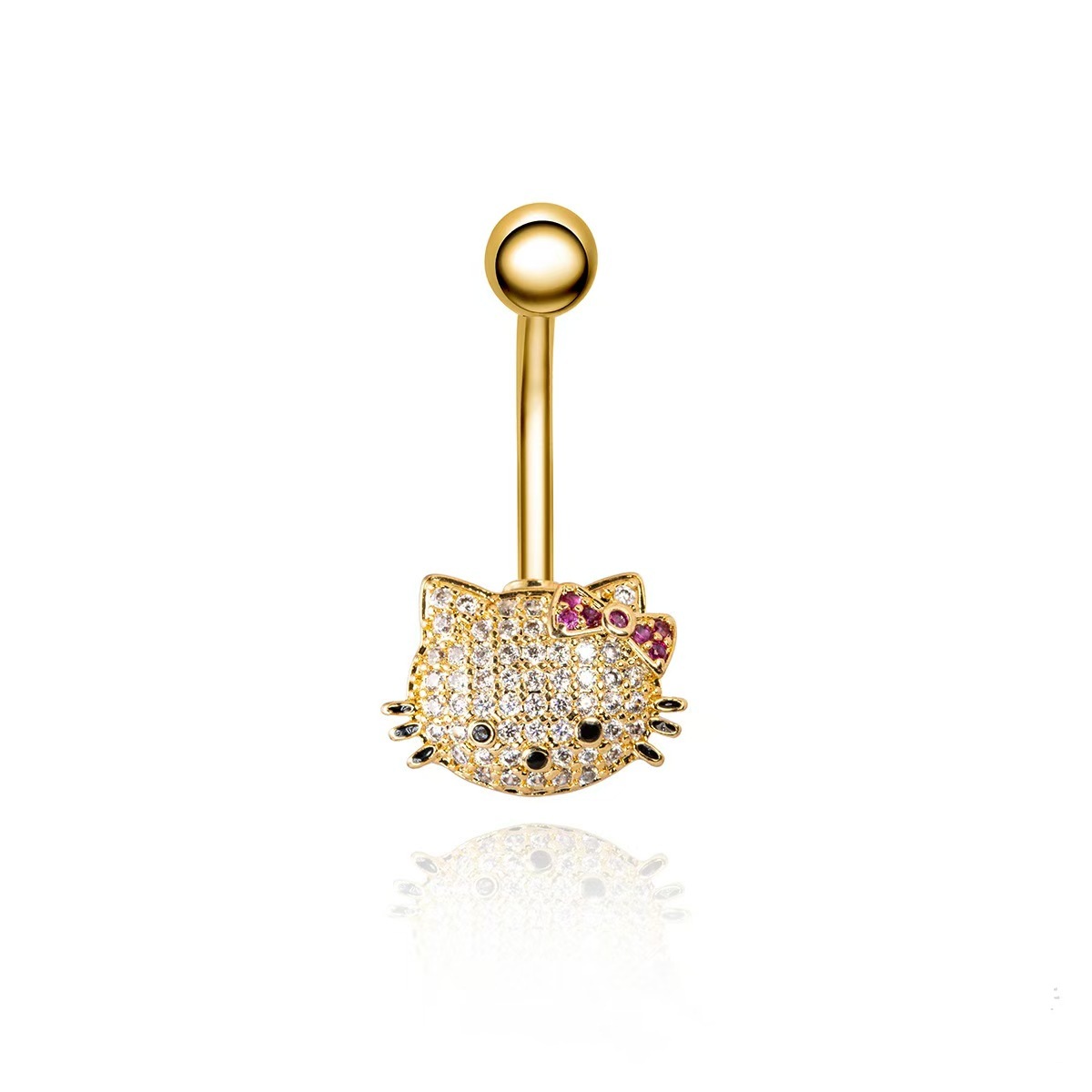 Heiokitty Hello Kitty Gold CZ Belly Button Ring Cartoon Cat Piercing Jewelry - Image 4