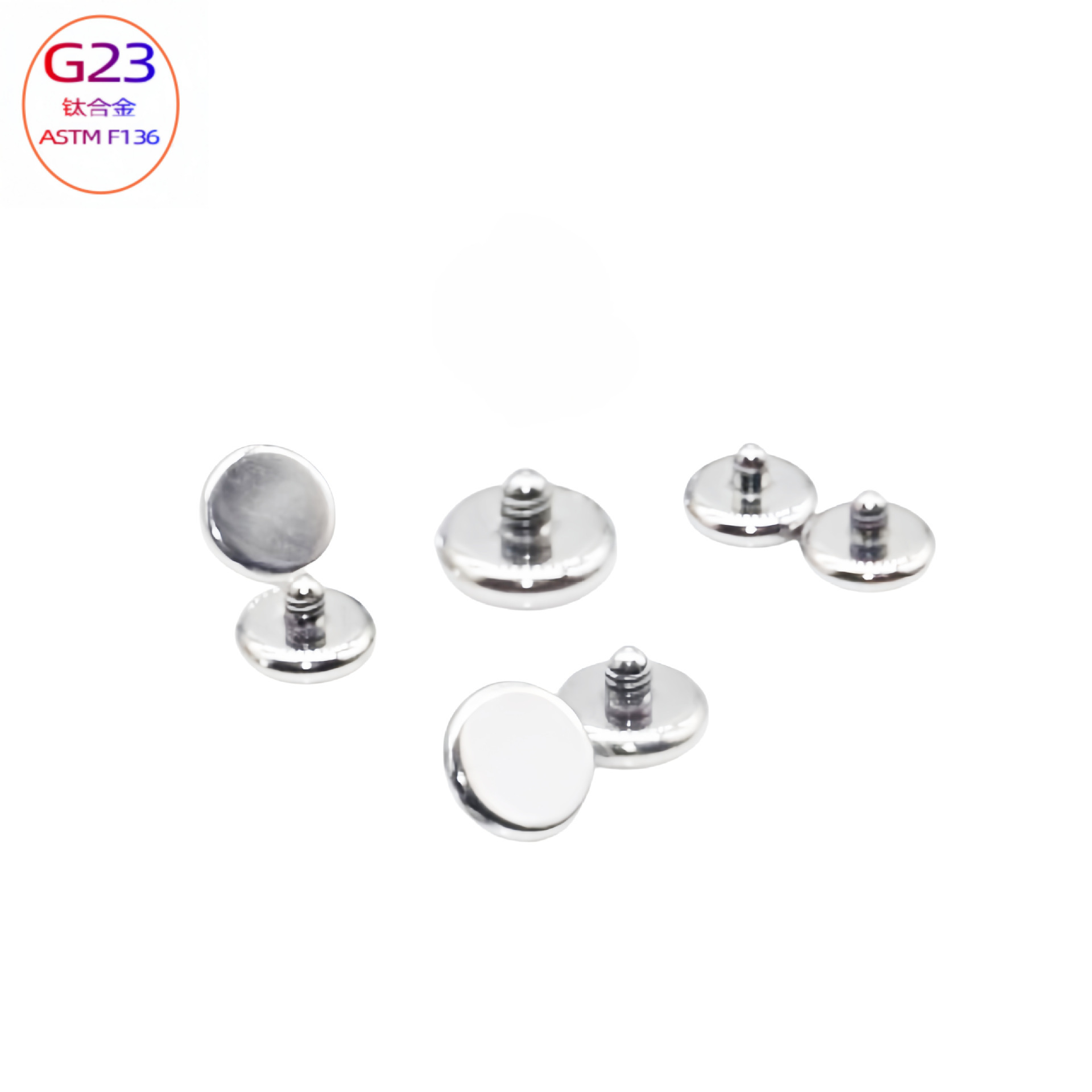 Titanium Alloy Round Disc External Thread Ear Studs Lip Studs 5mm x 1.2mm Body Piercing Jewelry Wholesale - Image 3