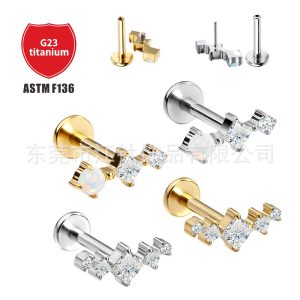 G23 Titanium Opal Zircon Ear Stud - Internally Threaded Cartilage Piercing Jewelry