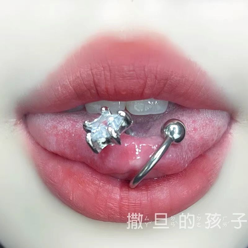 Blue S-Shaped Tongue Ring Externally Threaded 316L Surgical Steel Tongue Barbell Piercing Jewelry - Image 2