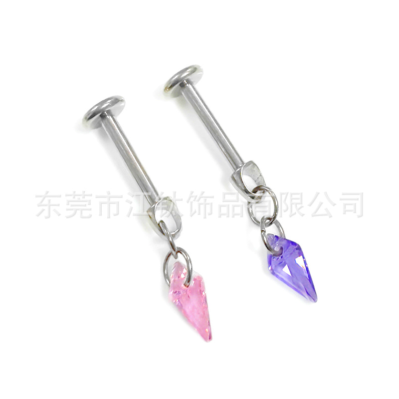 JT514 ASTM F136 Titanium Pendant Earring Bullet Head Zircon Lip Nail Ear Bone Stud - Image 3