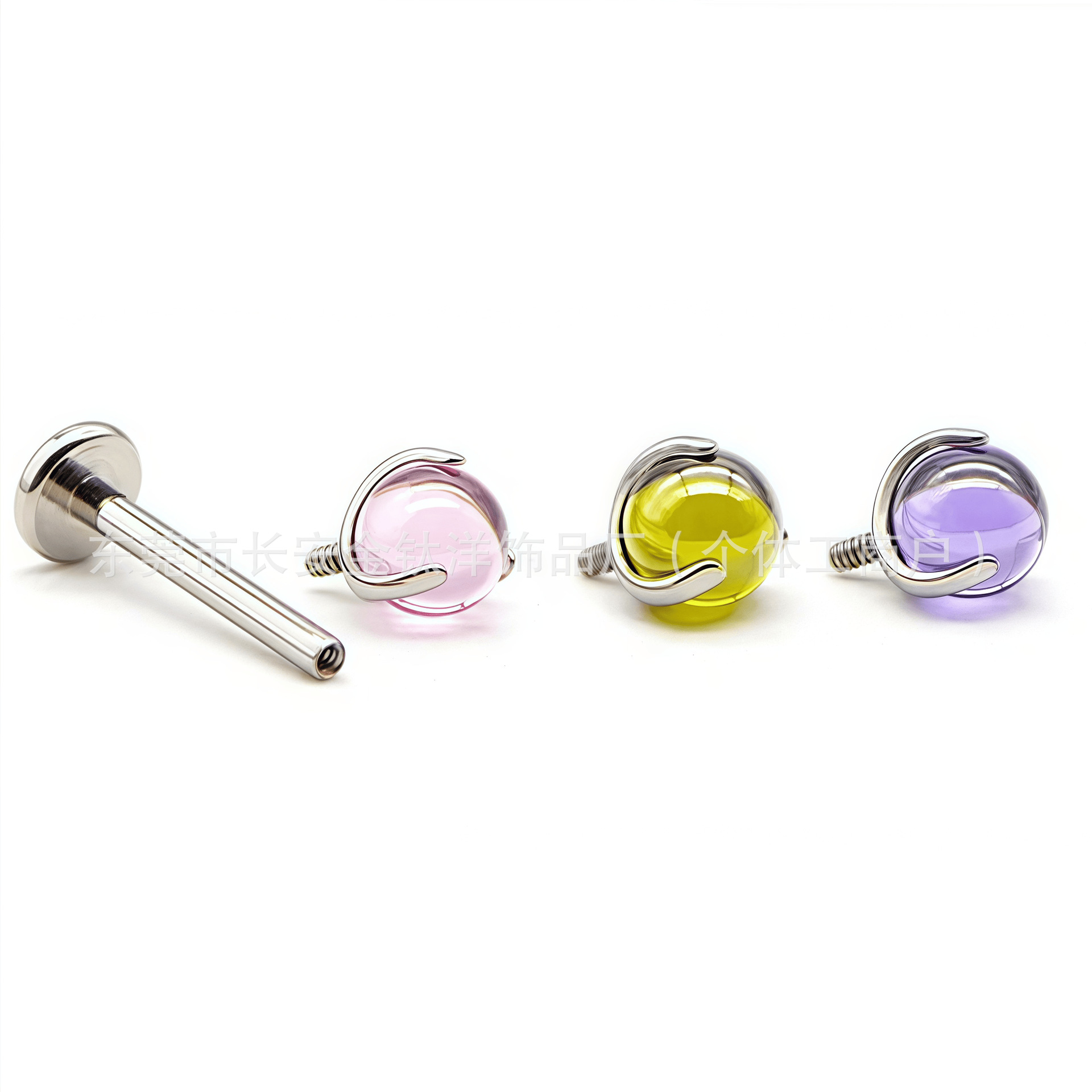 F136 Titanium Ball Three-Claw Zircon Lip Nose Tongue Nail Piercing Jewelry 1.2mm x 5.0mm - Image 2