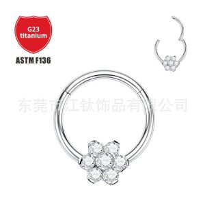 F136 Titanium Closed Ring Inlaid 5A Zircon Plum Blossom Nose Ring G23 Titanium Alloy Body Piercing Jewelry