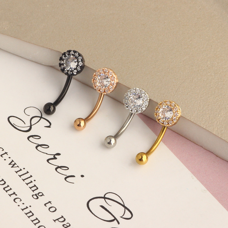 16G Stainless Steel Micro-Inlaid Zircon Round Star Screw Ball Arc Earring and Eyebrow Piercing Jewelry in Rose Gold - Image 2