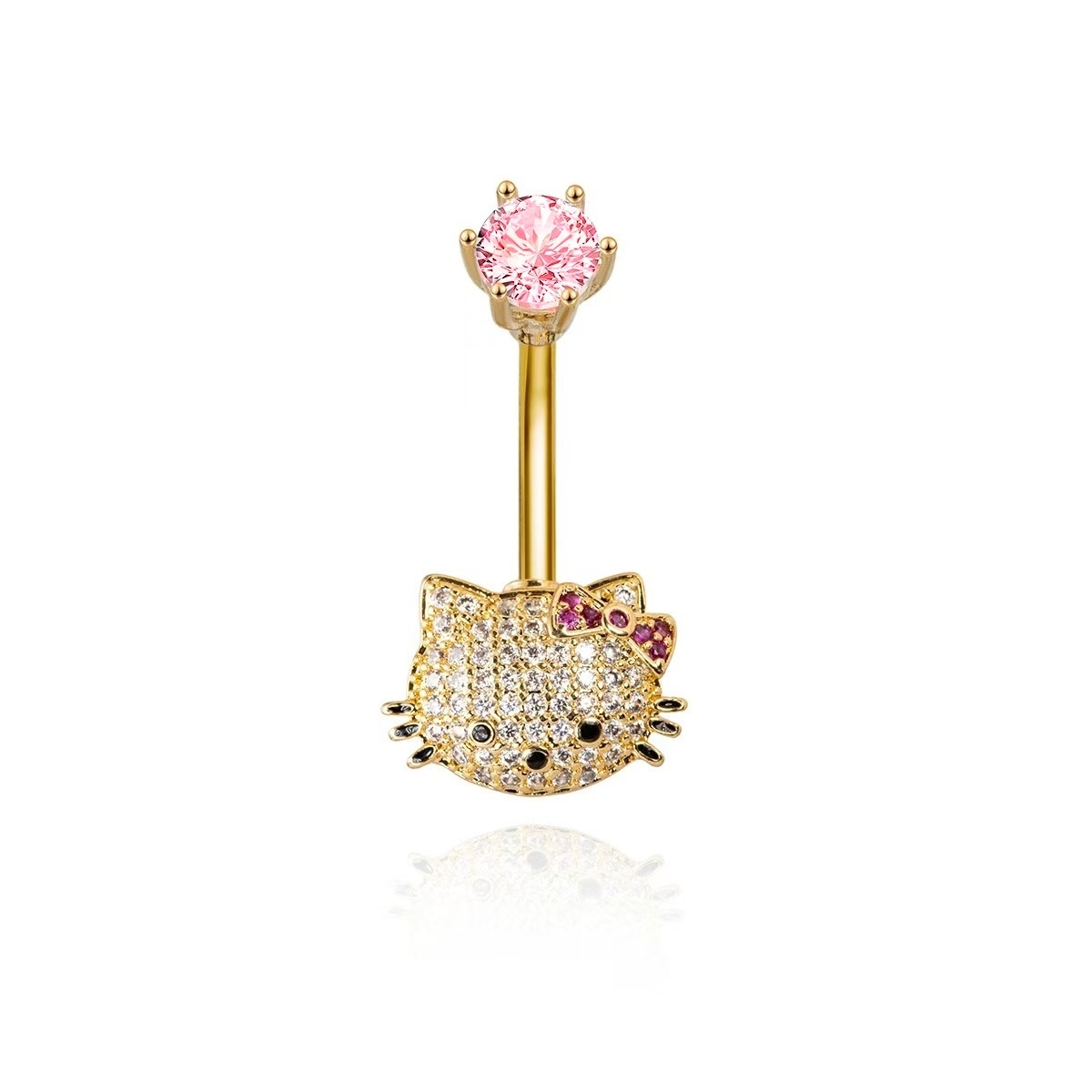 Heiokitty Hello Kitty Gold CZ Belly Button Ring Cartoon Cat Piercing Jewelry - Image 5