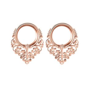 Retro Leaf Crown Stainless Steel Ear Expander Ear Gauges 16mm Rose Gold Ear Piercing Jewelry