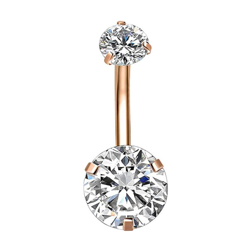 Stainless Steel Belly Button Ring with Zircon Geometric Design - Simple Style Belly Piercing Jewelry - Image 3