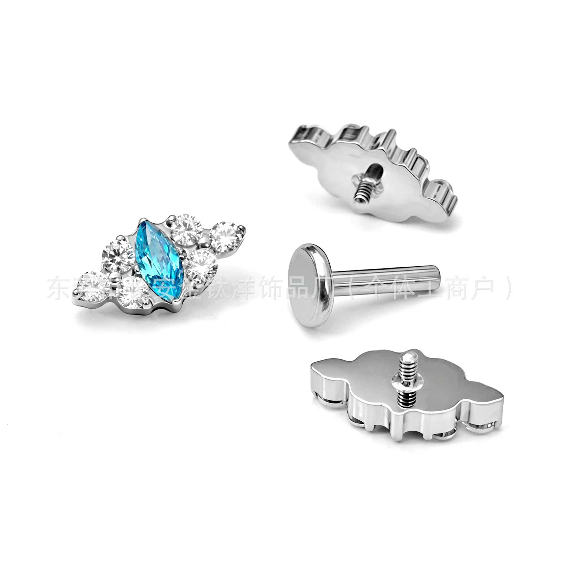 F136 Titanium Full Diamond Cloud-Shaped Zircon Lip Stud, Ear Stud, Cartilage Stud, G23 Titanium Alloy Body Piercing Jewelry - Image 2