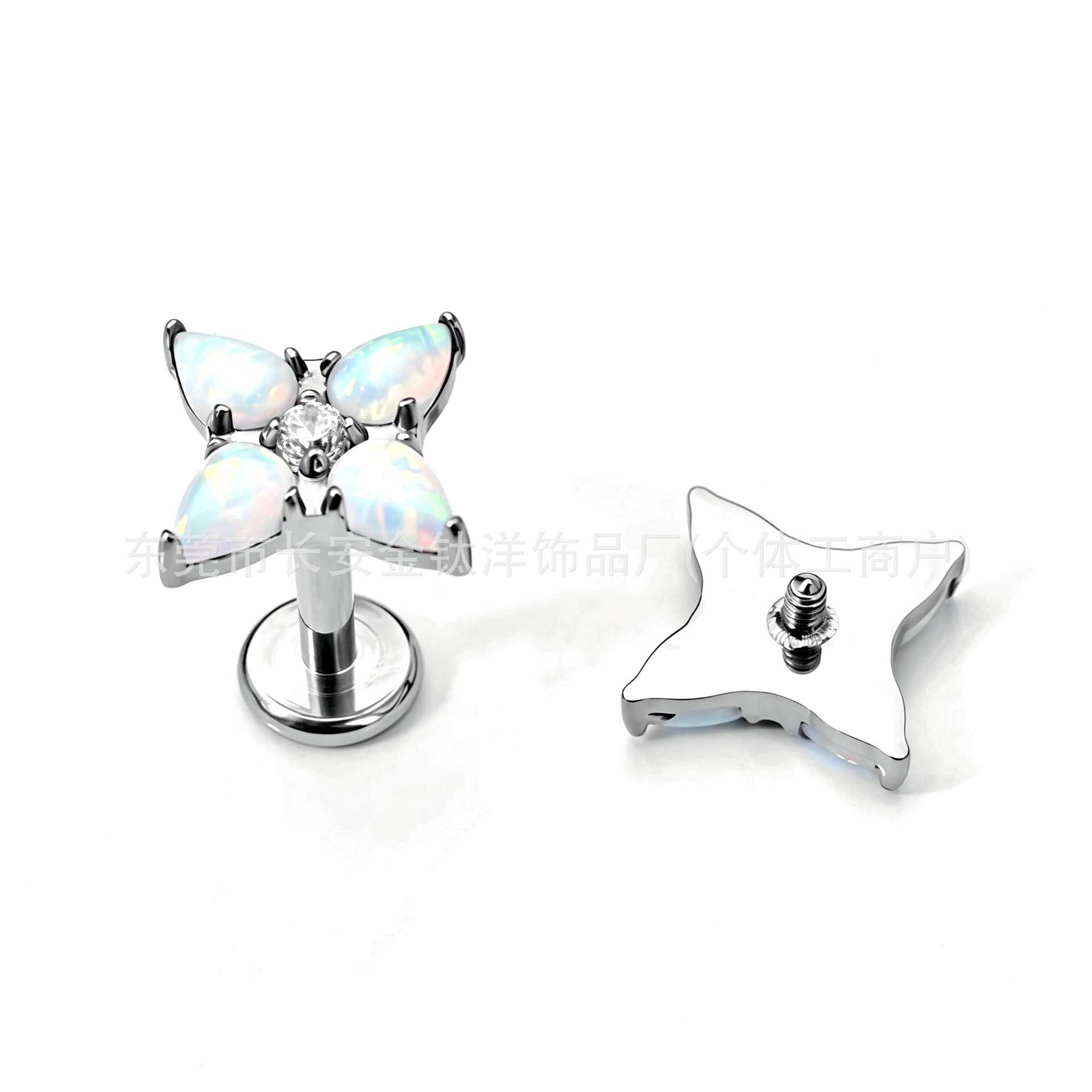 F136 Titanium Water Drop Opal Eight-Pointed Star Zircon Lip Stud Ear Bone Stud Ear Stud G23 Titanium Alloy Body Piercing Jewelry - Image 3
