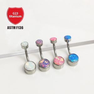 G23 Titanium Opal Belly Button Ring Curved Navel Jewelry Internally Threaded