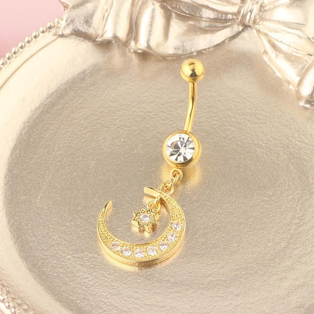Gold Toad Moon Navel Ring Round Inlaid Zircon Belly Button Ring Body Jewelry - Image 5