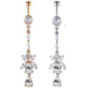 Rose Gold AAA Zircon Navel Ring Stainless Steel Body Piercing Jewelry