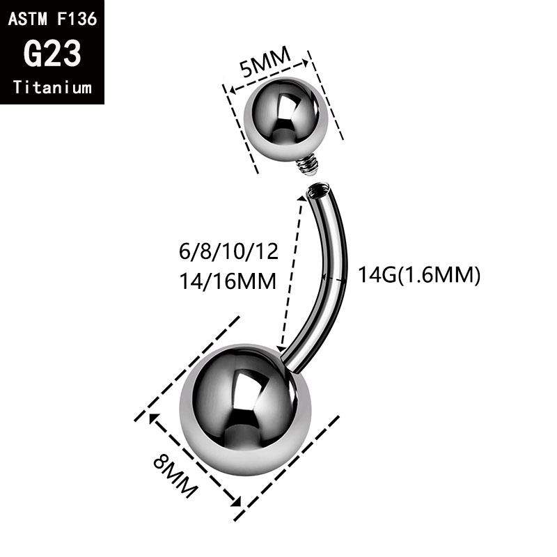 G23 Titanium Internal Thread Curved Navel Ring 14G F136 Alloy Fine Polished Ball Belly Button Piercing Jewelry - Image 3