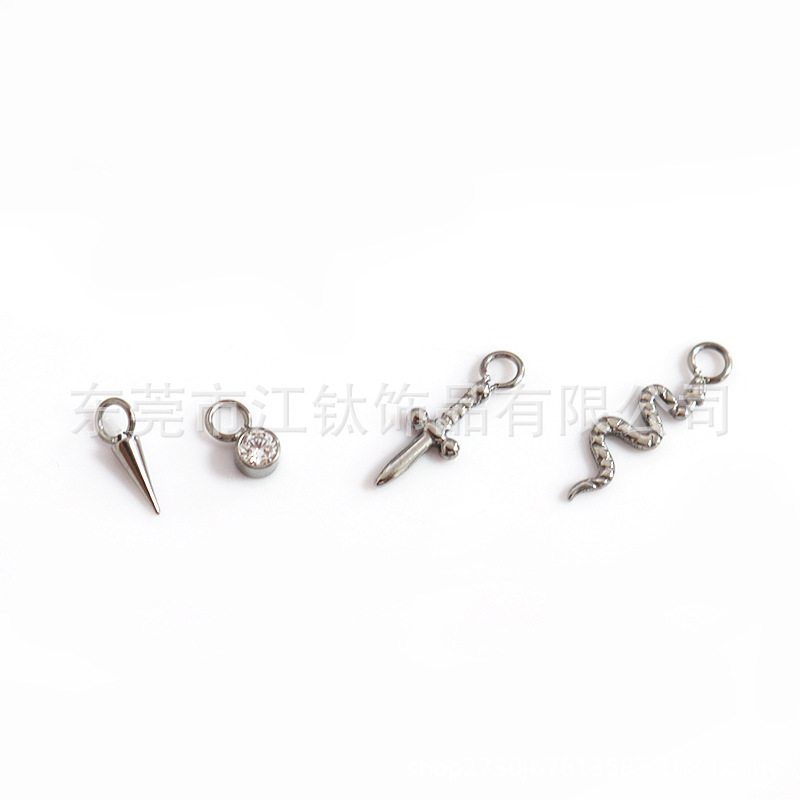 F136 Titanium Running Ring Pendant Sword Tip Cone Snake-Shaped Diamond Ring G23 Titanium Body Piercing Earrings - Image 5